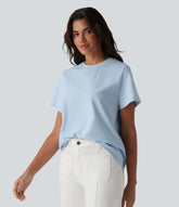 Round Neck Short Sleeve Casual Cotton T-Shirt