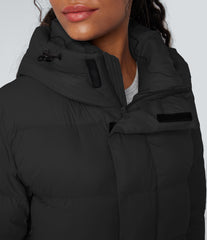 Hooded Long Sleeve Zipper Longline Casual Puffer Jacket with Pockets