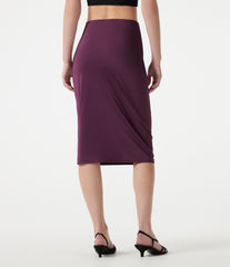 High Waisted Ruched Stretchy Satin-Like InstantCool Midi Casual Pencil Skirt