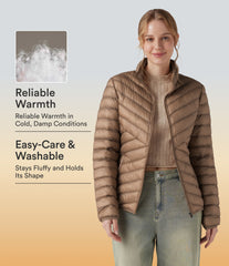 Packable Stand Collar Long Sleeve Zipper Casual Synthetic Down Jacket with Pockets