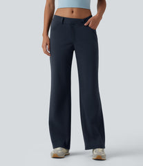 DayStretch Asymmetric Low Rise Straight Leg Casual Pants with Pockets