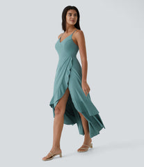 Breezeful™ Lace Up Side Zipper Ruffle Hem Maxi Quick Dry Casual Dress