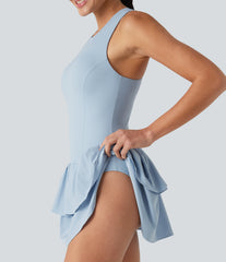 Breezeful™ Racerback Sleeveless Tiered Ruffle Hem Built-in Bra 2-in-1 Quick Dry Casual Dress