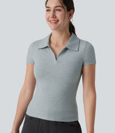 Halara Cotton Jersey Polo Short Sleeve Casual T-Shirt