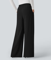 Crossover High Waisted Work Baggy Pants with Pockets