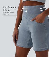Halara Flex™ High Waisted Tummy Control Denim Casual Bermuda Shorts 7'' with Pockets