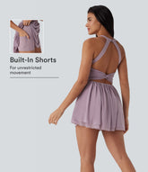 Mesh 2-in-1 Mini Dance Active Dress with Pocket
