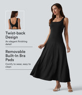 Crisscross Backless Square Neck Sleeveless Flowy Midi Bridesmaid And Wedding Guest Dress