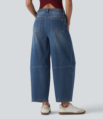 Halara Flex™ Low Rise Zipper Pockets Barrel Leg Casual Jeans
