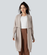 Lapel Long Sleeve Longline Work Cardigan with Pockets