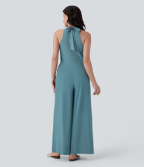 Breezeful™ Halter Tie Pocket Wide Leg Flowy Quick Dry Jumpsuit