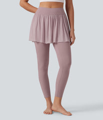 SoftlyZero™ Airy InstantCool High Waisted Contrast Mesh 2-in-1 Yoga Skirt Leggings with Pockets-UPF50+
