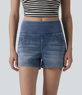 Halara Flex™ Mid Rise Draped Lyocell Washed Denim Casual Shorts 3.5'' with Pockets