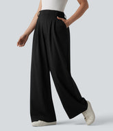High Waisted Stripes Work Wide Leg Pants with Pockets