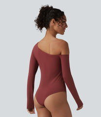 SoftlyZero™ Airy One Shoulder Long Sleeve Built-in Bra InstantCool Casual Bodysuit