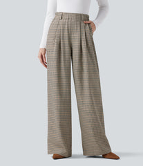High Waisted Plaid Work Baggy Pants with Pockets