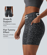 Halara UltraSculpt™ Leopard Print High Waisted Tummy Control Training Biker Shorts 7'' with Pockets