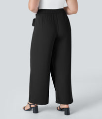 High Waisted Tie Side Wide Leg Work Plus Size Pants