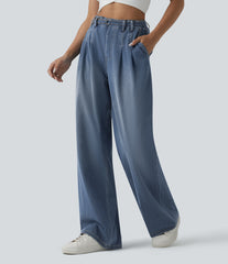 Halara Flex™ High Waisted Belted Wide Leg Casual Jeans with Pockets