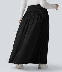 High Waisted Ruched Flowy Maxi Casual Plus Size Skirt