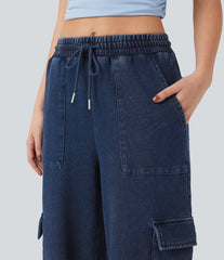 Halara Flex™ Mid Rise Drawstring Straight Leg Casual French Terry Cargo Sweatpants Jeans with Pockets