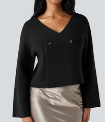 V-neck Reglan Long Sleeve Relaxed Fit Work Cardigan