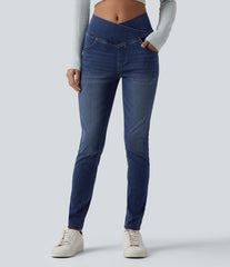 Halara Flex™ Crossover High Waisted Casual Denim Leggings with Pockets