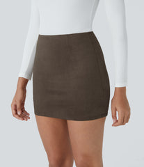 High Waisted 2-in-1 Bodycon Suede Mini Casual Skirt