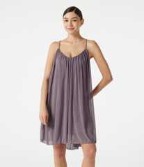 V Neck Tie Back Mesh Mini Resort Slip Dress