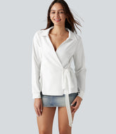 Long Sleeve Tie-side Contrast Lace Wrinkle-resistant Quick Dry Work Shirt