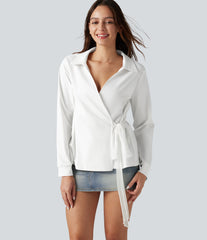 Long Sleeve Tie-side Contrast Lace Wrinkle-resistant Quick Dry Work Shirt