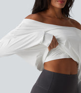Off Shoulder Long Sleeve Oversize InstantCool Quick Dry Yoga Sports Top