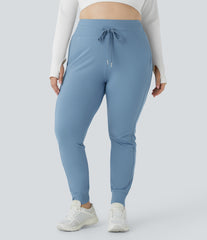 SoftlyZero™ Plush High Waisted Drawstring Pocket Plain Full Length InstantCool Plus Size Joggers-UPF50+
