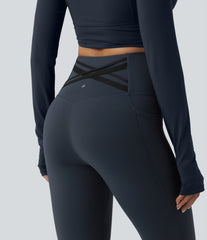 Halara Ultrasculpt™ High Waisted Tummy Control Crossover Back Running Leggings with Pockets