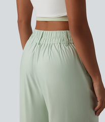 High Waisted Wide Leg Casual Cotton Linen Pants with Pockets