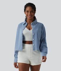 Halara Flex™ Denim Collar Long Sleeve Casual Shirt with Pocket
