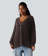 V Neck Long Sleeve High Low Casual Sweater