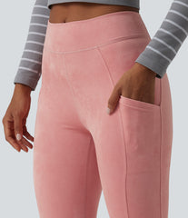High Waisted Suede Casual Leggings with Pockets