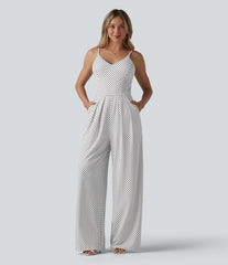V Neck Polka Dot Slip Jumpsuit with Pockets-Easy Peezy Edition