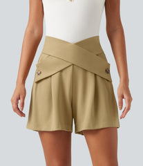 Super High Waisted Crossover Work Shorts 4'' with Pockets