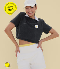 Halara X Smiley® Round Neck Short Sleeve Washed Casual Cotton T-Shirt
