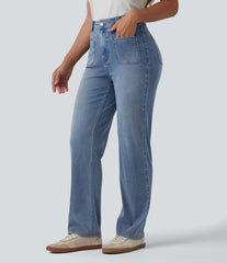 Halara Flex™ High Waisted Draped Lyocell Casual Bootcut Jeans with Pockets