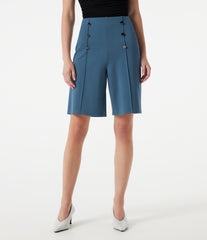 High-waisted Decorative Buttons Work Baggy Bermuda Shorts with Pockets
