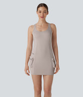 Racerback Cargo Zipper Pocket 2 Piece Bodycon Mini Dance Active Dress