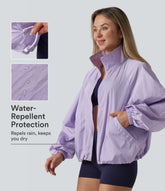 Durable Water Repellent Stand Collar Long Sleeve Zipper Workout Jacket with Pockets