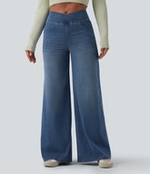 Halara Flex™ High Waisted Crossover Wide Leg Casual Jeans with Pockets