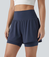 Plus Size SoftlyZero™ Airy Super High Waisted 2-in-1 InstantCool Yoga Shorts 7'' with Pockets