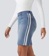 Halara Flex™ High Waisted Stripe Denim Casual Bermuda Shorts with Pockets