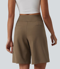 DayStretch High Waisted Pleated Work Bermuda Shorts 10'' with Pockets