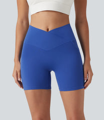 SoftlyZero™ High Waisted Crossover Yoga Biker Shorts 5'' with Pockets-UPF50+